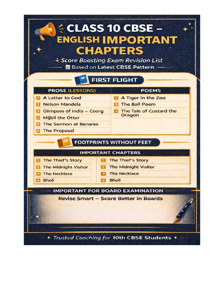 10th CBSE English Important Chapters | PDF