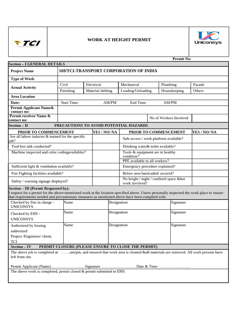 EHS - General Work Permit | PDF | Workplace | Working Conditions