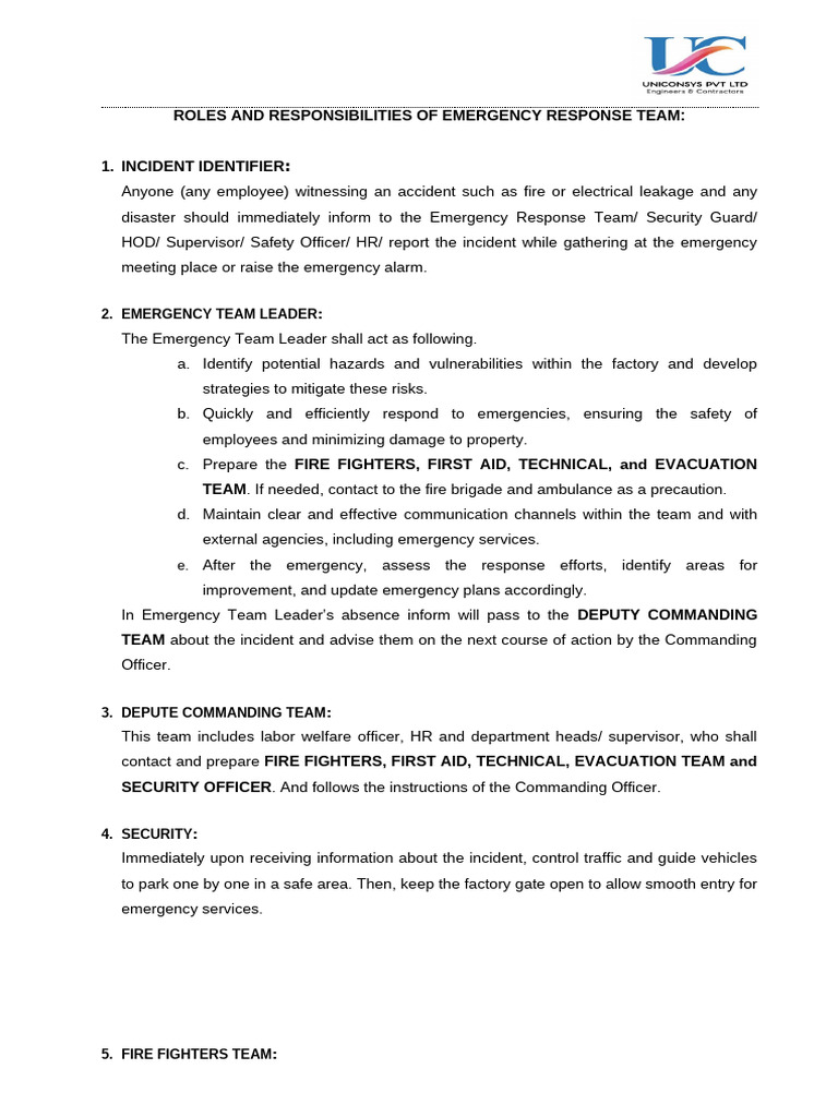 Emergency Response Team r&r01 | PDF | Emergency | Firefighter