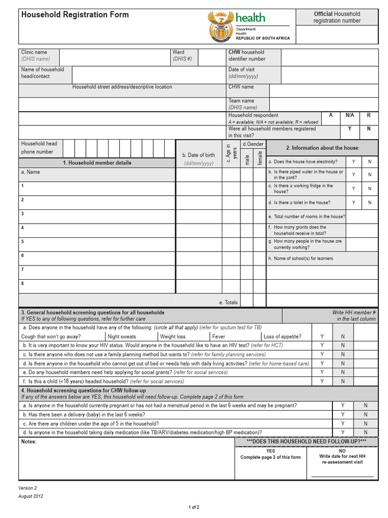 32ca2 1a HH Registration Form | PDF | Public Health | Medical Specialties