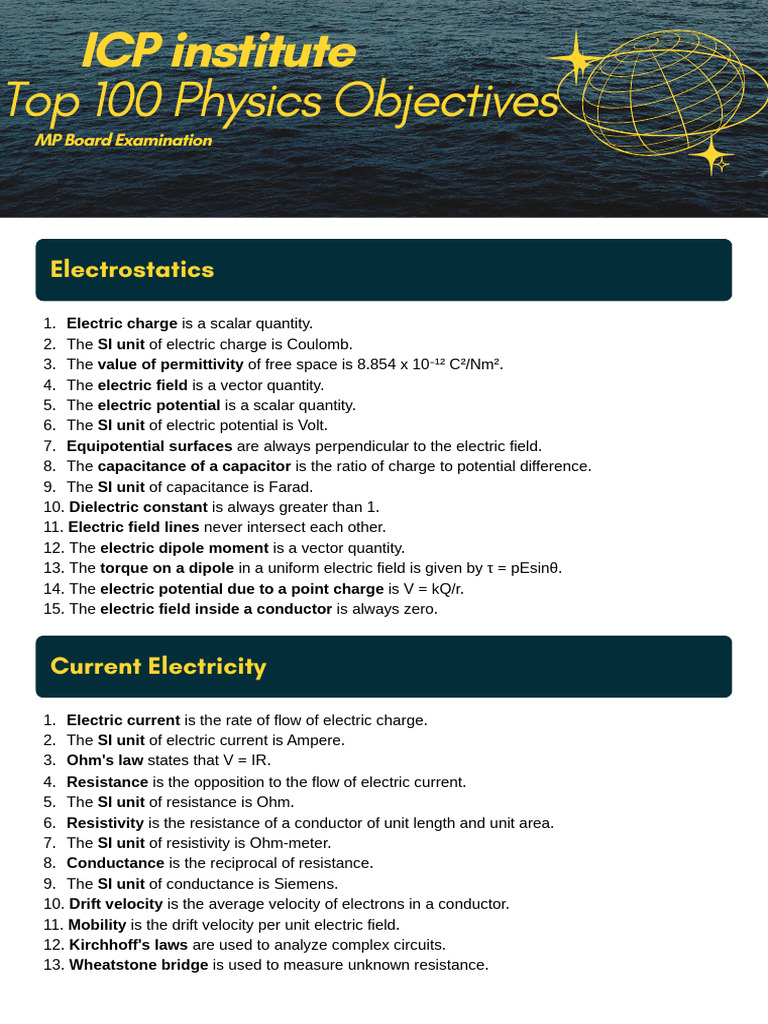 ICP Institute PHYSICS Key Points | PDF | Magnetic Field ...