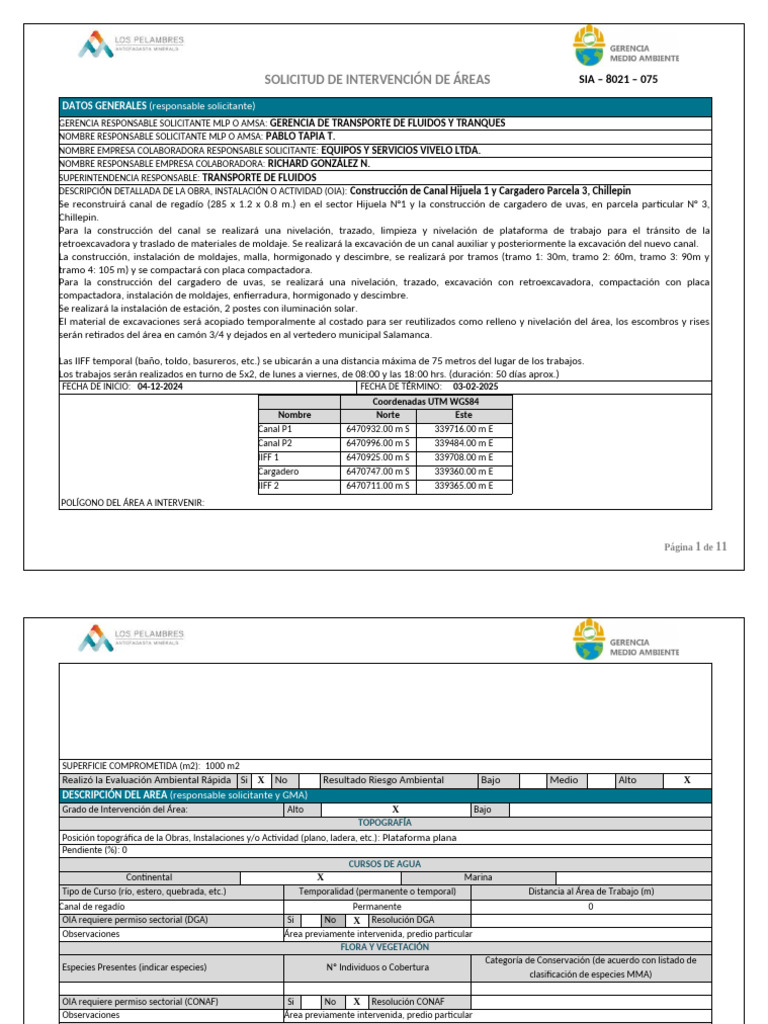 F-MA-003 Construcción de Canal Hijuela 1 y Cargadero Parcela 3 ...