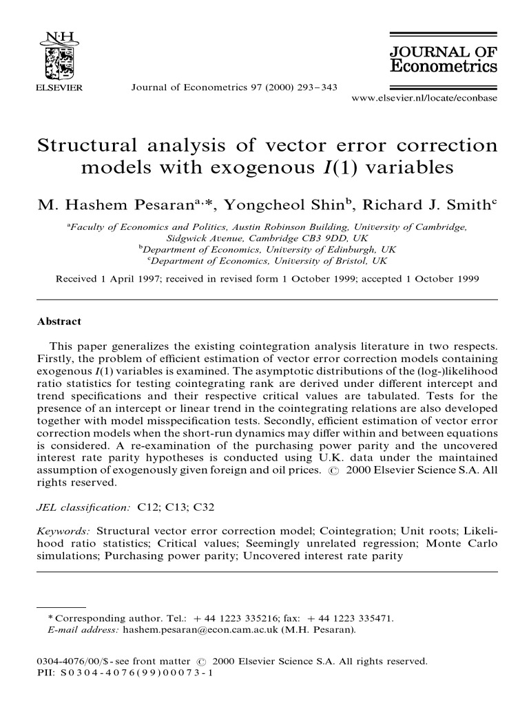 Structural Analysis of Vector Error Corr | PDF | Vector Autoregression ...