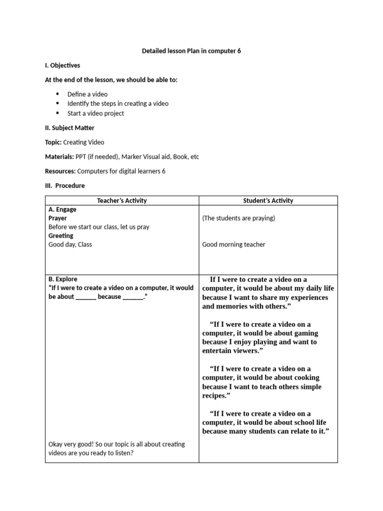 Detailed Lesson Plan in Computer 6 | PDF | Filmmaking