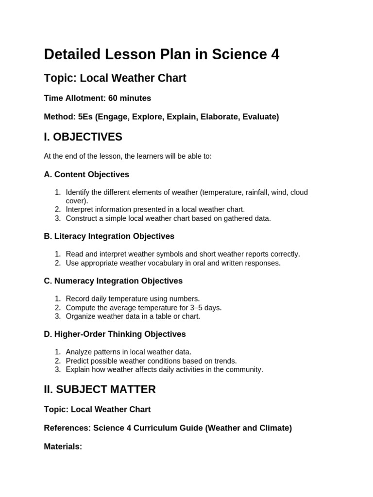 Detailed Lesson Plan in Science 4 | PDF | Educational Assessment | Weather