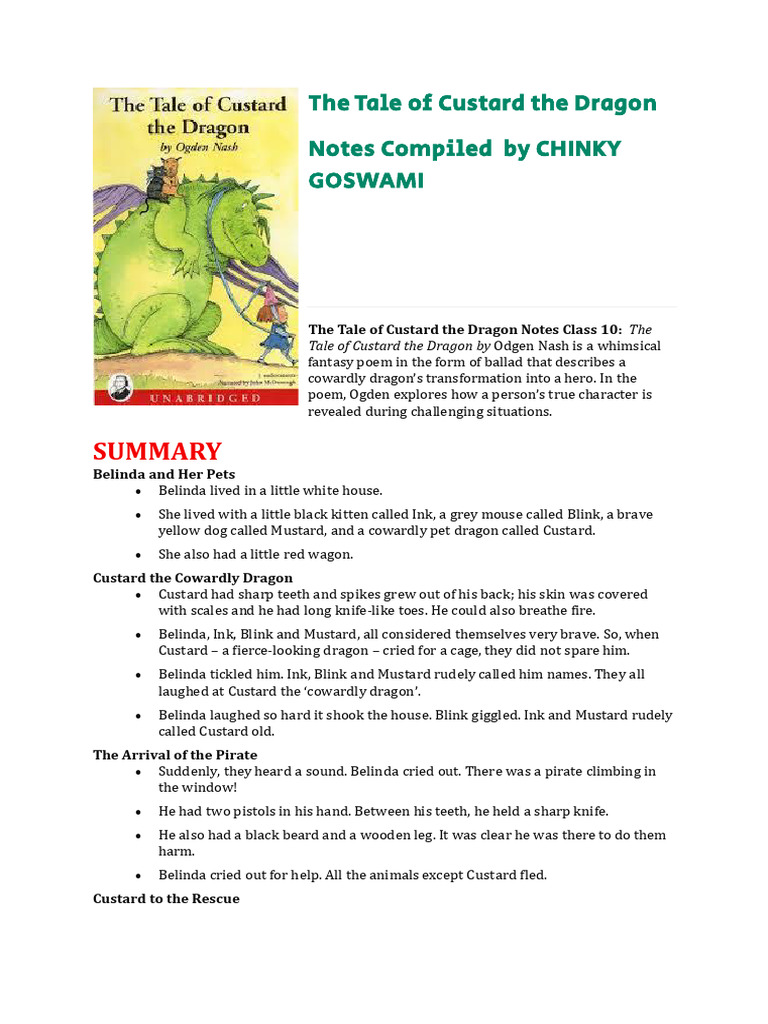 Tale of Custard The Dragon Class 10 | PDF | Poetry | Literary Theory