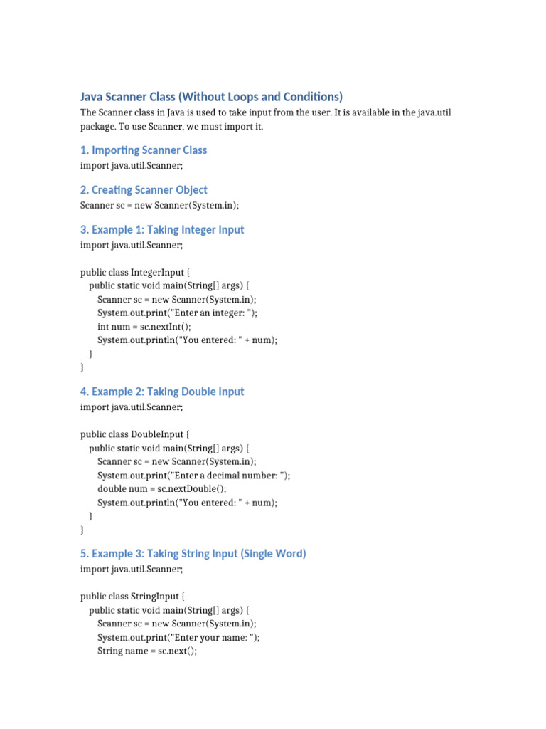 Java Scanner Class Without Loops and Conditions | PDF