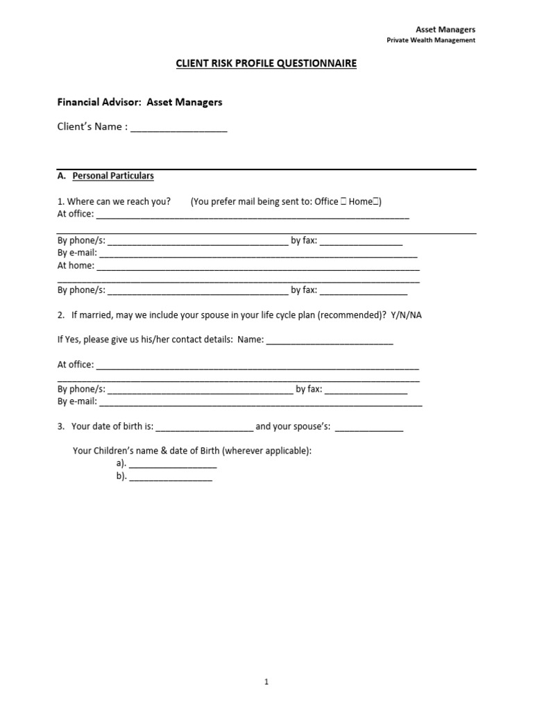 2.2.1 Client Risk Profile | PDF | Investing | Financial Risk