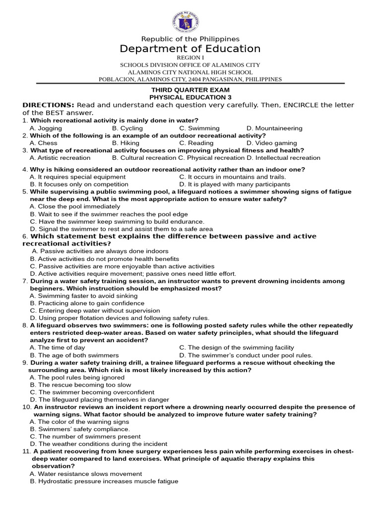 3RD Quarter Physical Education 3 | PDF | Swimming | Physical Fitness