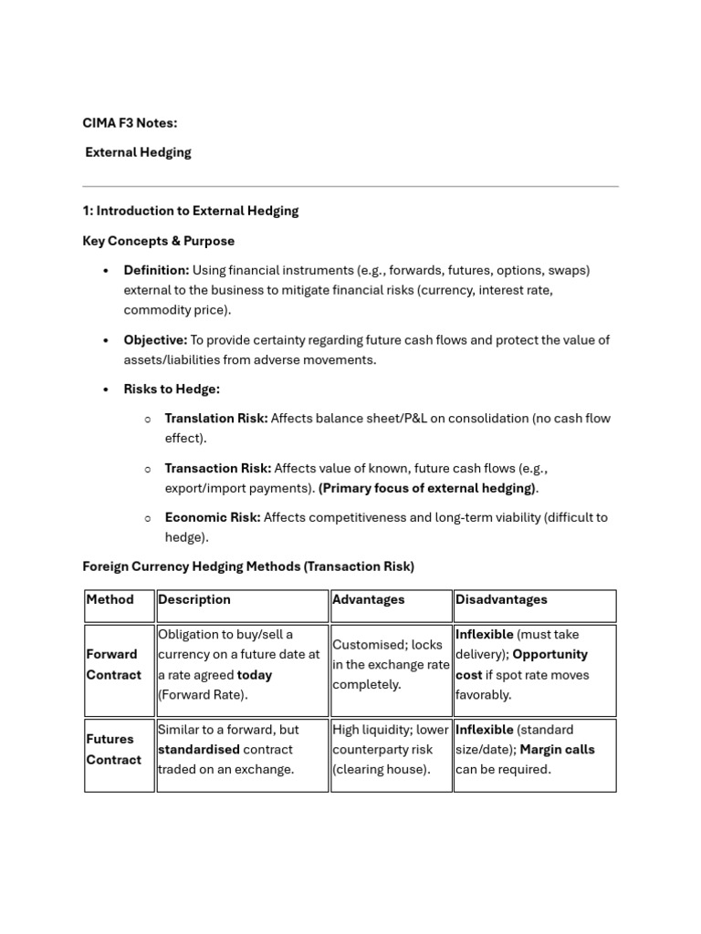 CIMA F3 Day15 External Hedging Notes | PDF | Hedge (Finance) | Swap ...