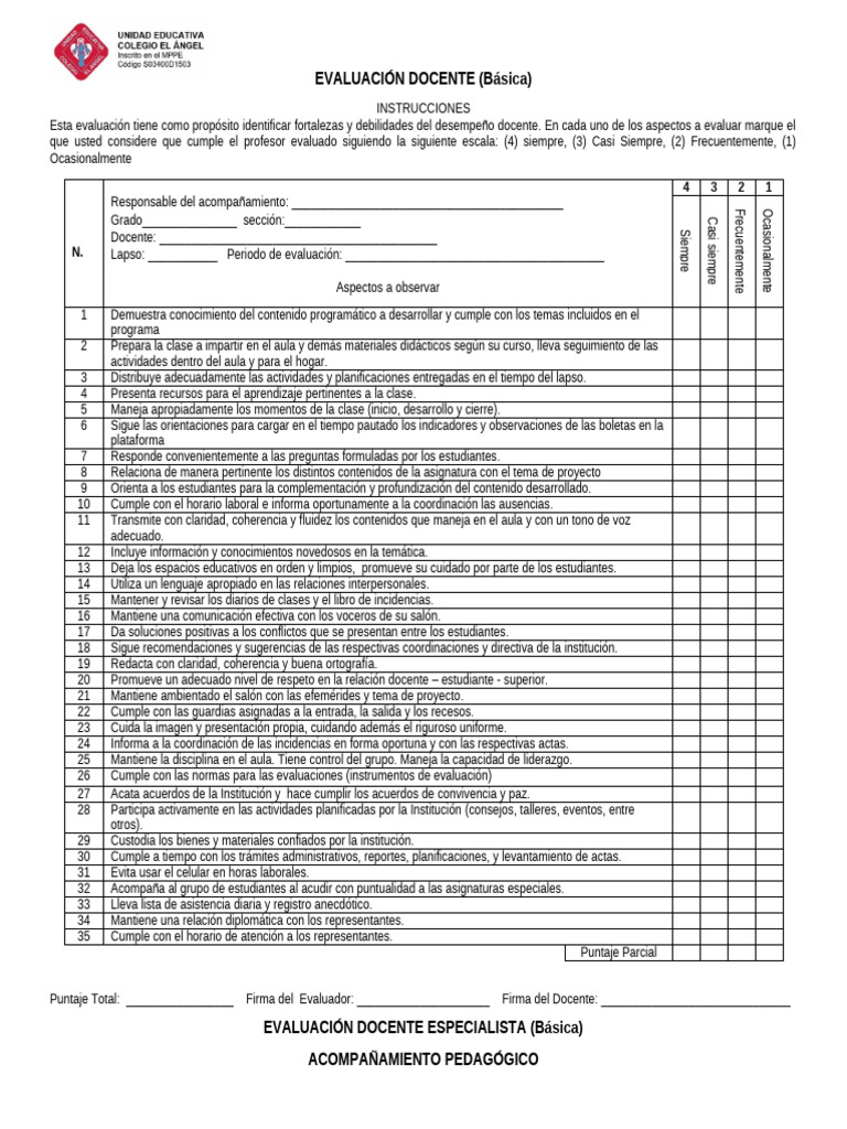Evaluación Docente (Básica) | PDF | Salón de clases | Maestros