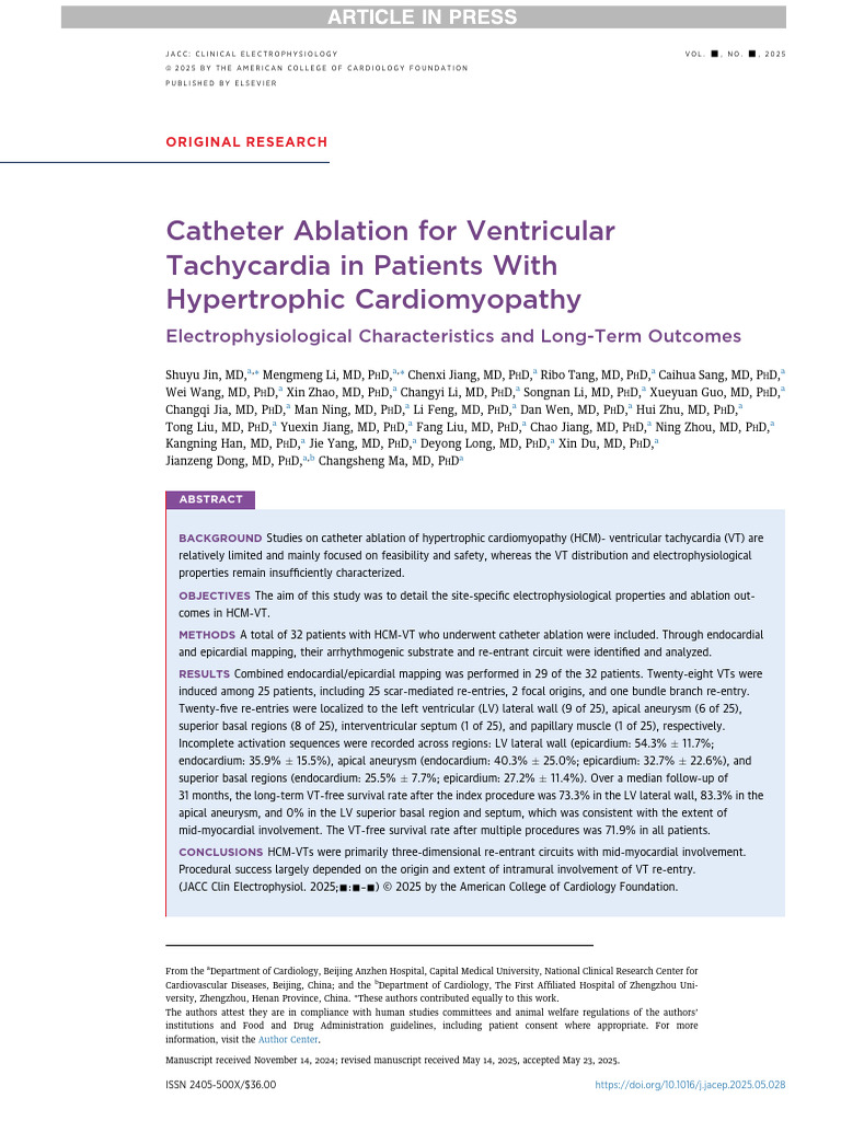 Catheter Ablation For Ventricular Tachycardia in Patients With ...
