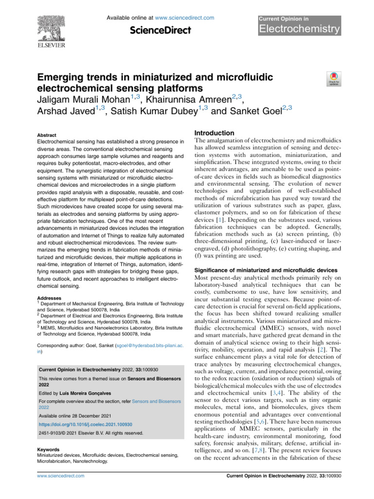 Emerging Trends in Miniaturized and Microfluidic Electrochemical ...