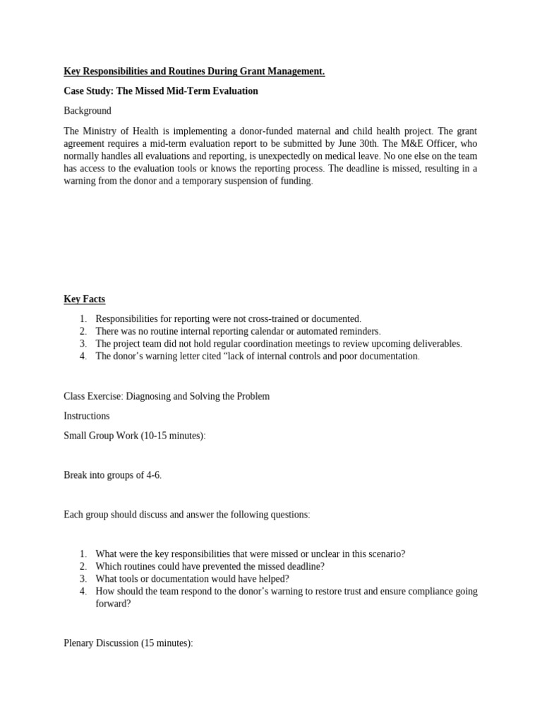 Case Study Key Responsibilities and Routines During Grant Management | PDF