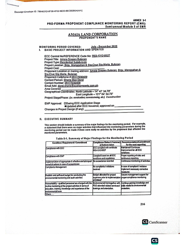 Pro-Forma Proponent Compliance Monitoring Report | PDF
