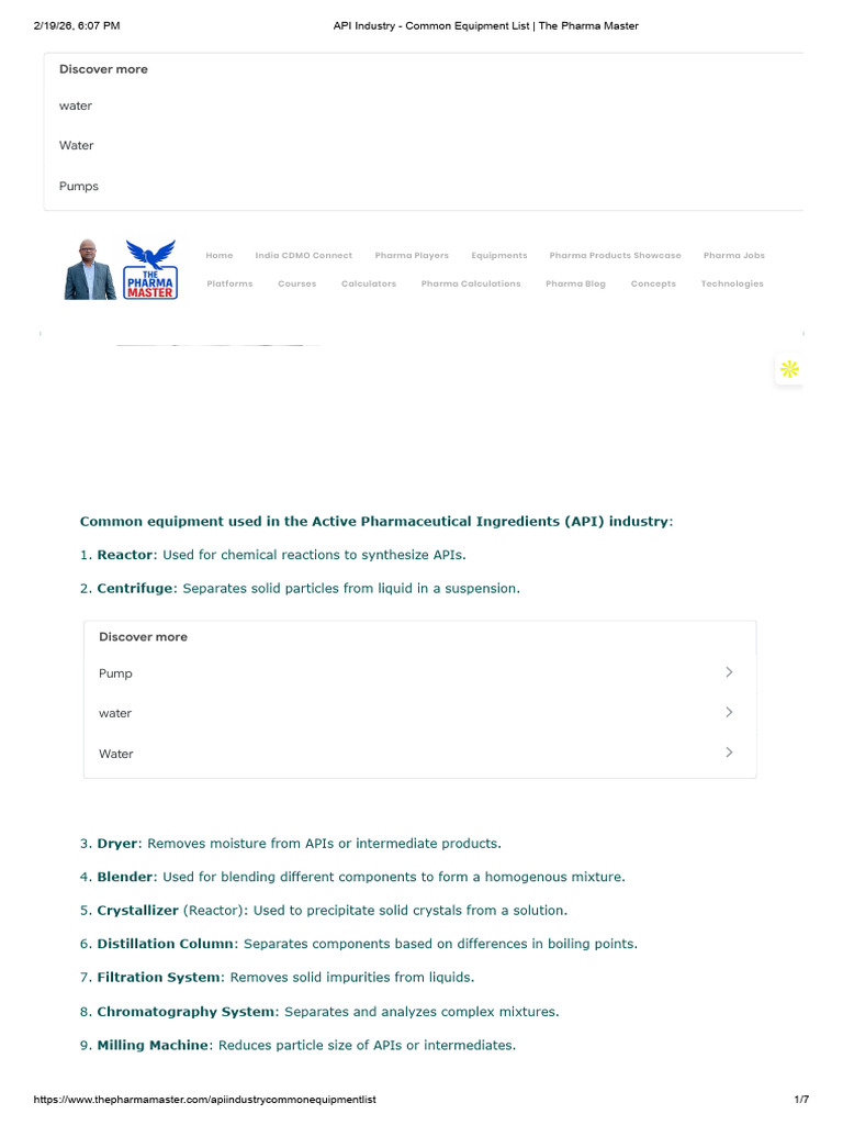API Industry - Common Equipment List - The Pharma Master | PDF ...