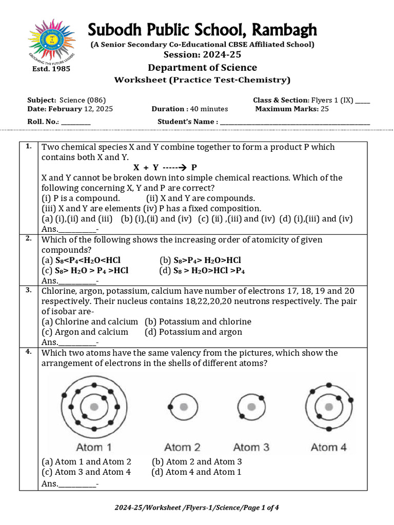 Worksheet Class 9th Chemistry | PDF | Chemical Elements | Ion