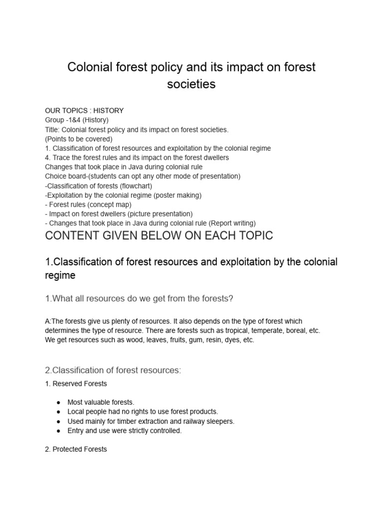 Colonial Forest Policy and Its Impact On Forest Societies | PDF ...