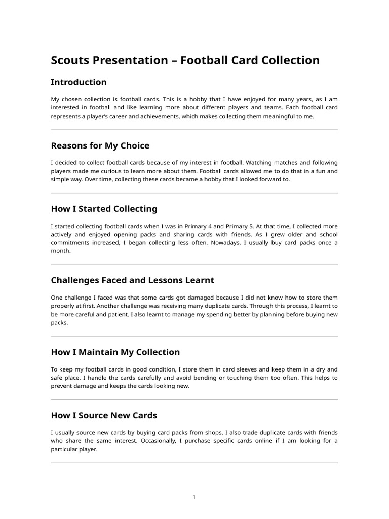 Scouts Presentation - Football Card Collection | PDF