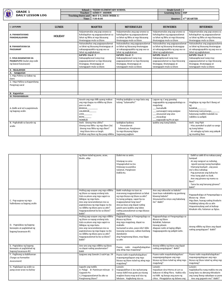 DLL - Esp 1 - Q4 - W1 | PDF