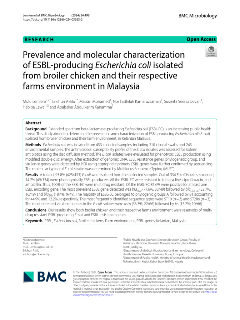 Prevalence and Molecular Characterization of ESBL-producing Isolated ...