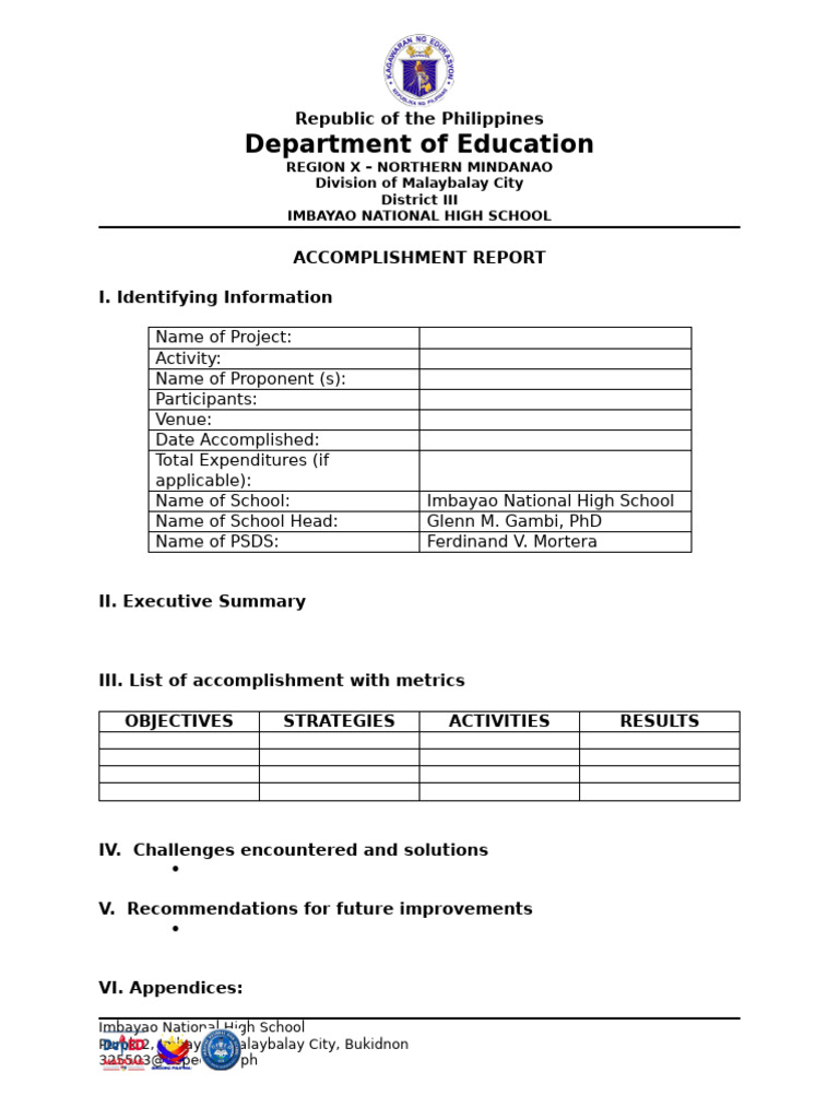 Accomplishment Report Template | PDF