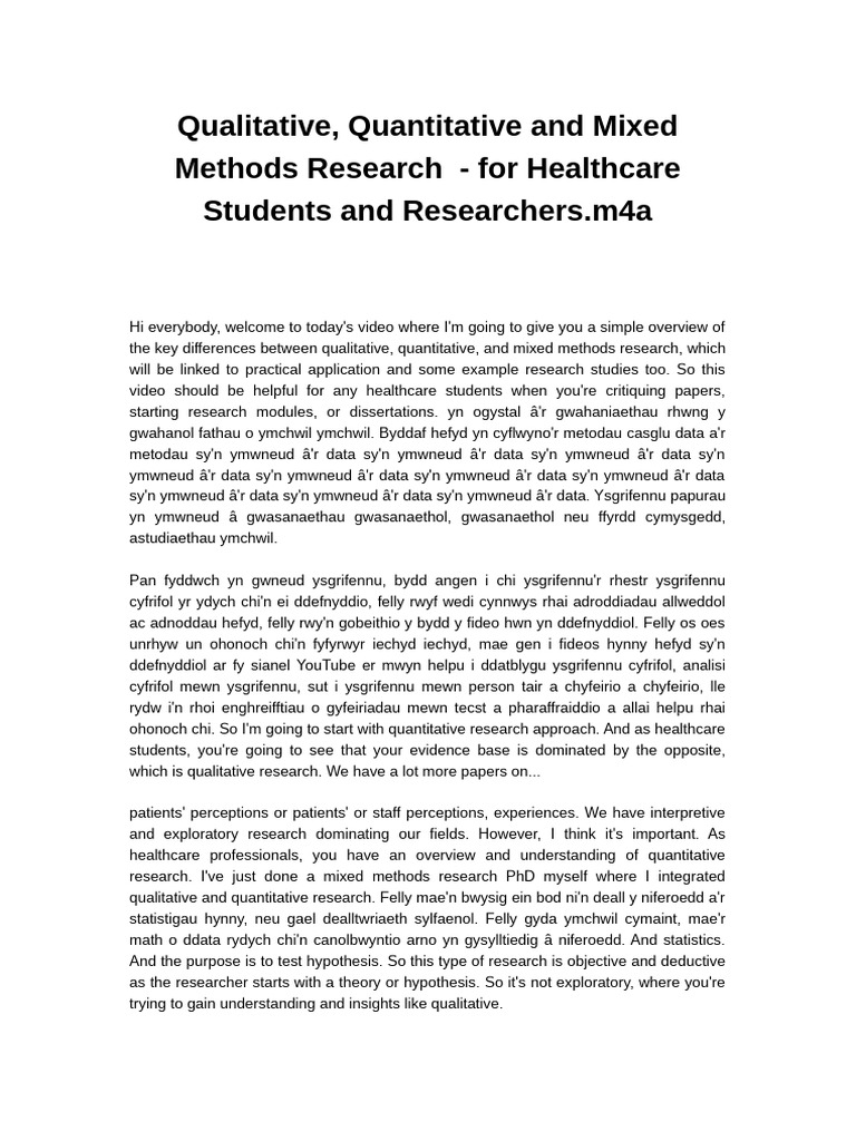 Qualitative, Quantitative and Mixed Methods Research - For Healthcare ...