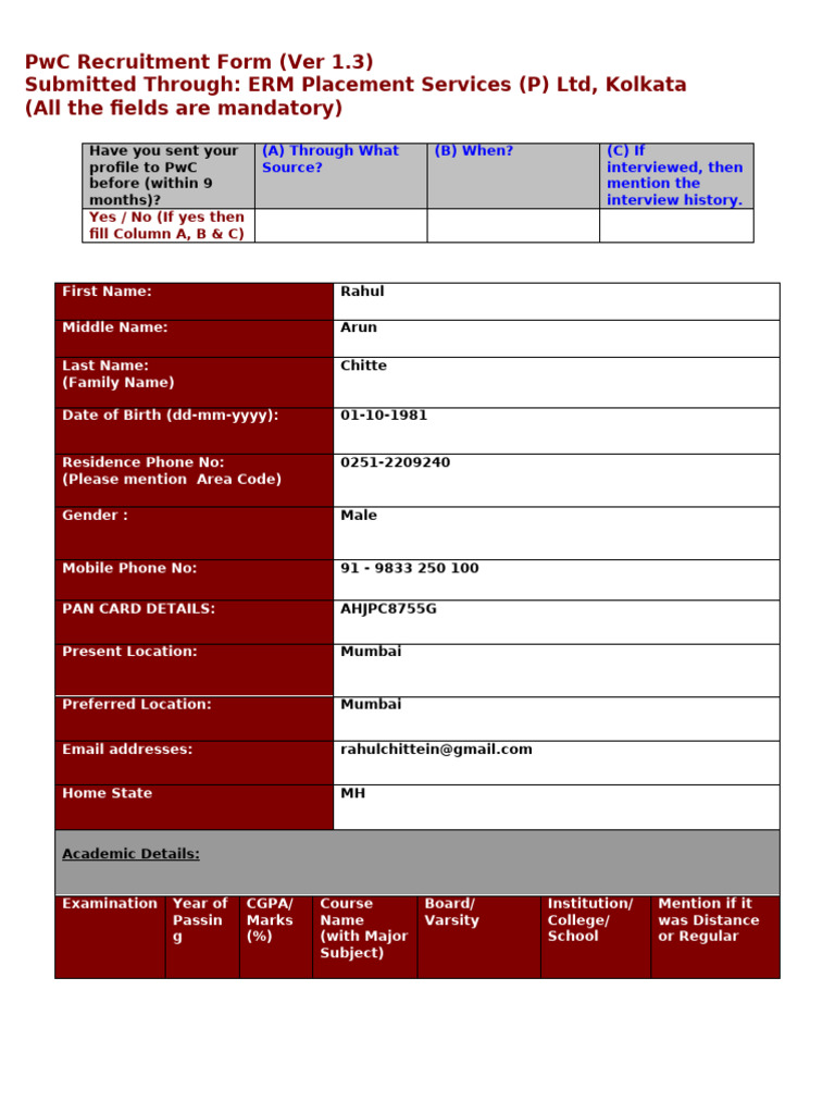PWC Form | PDF