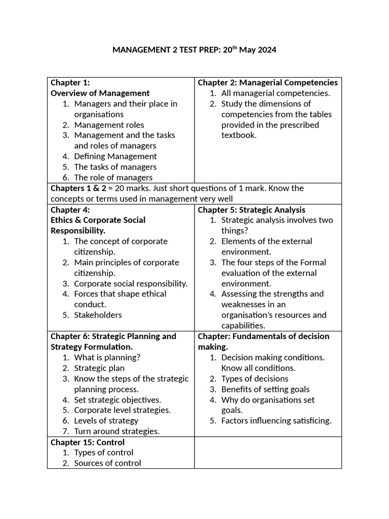 Management 2 Test Prep | PDF