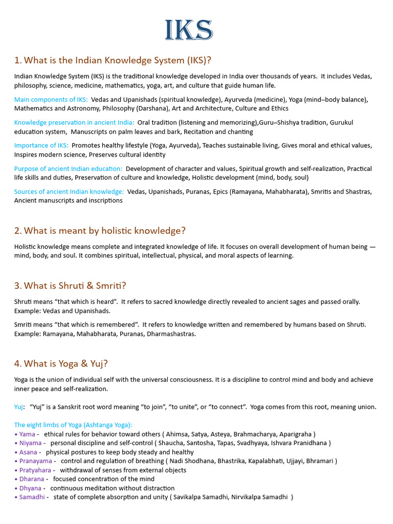 What Is The Indian Knowledge System (IKS) ?: Main Components of IKS ...