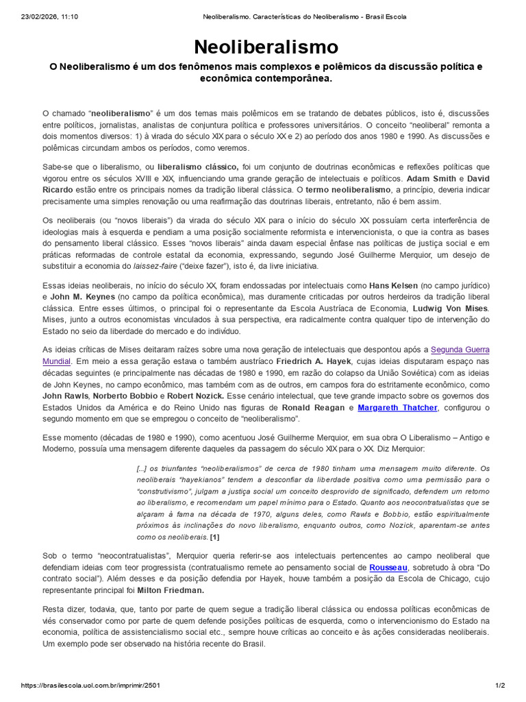 Neoliberalismo. Características Do Neoliberalismo - Brasil Escola | PDF ...
