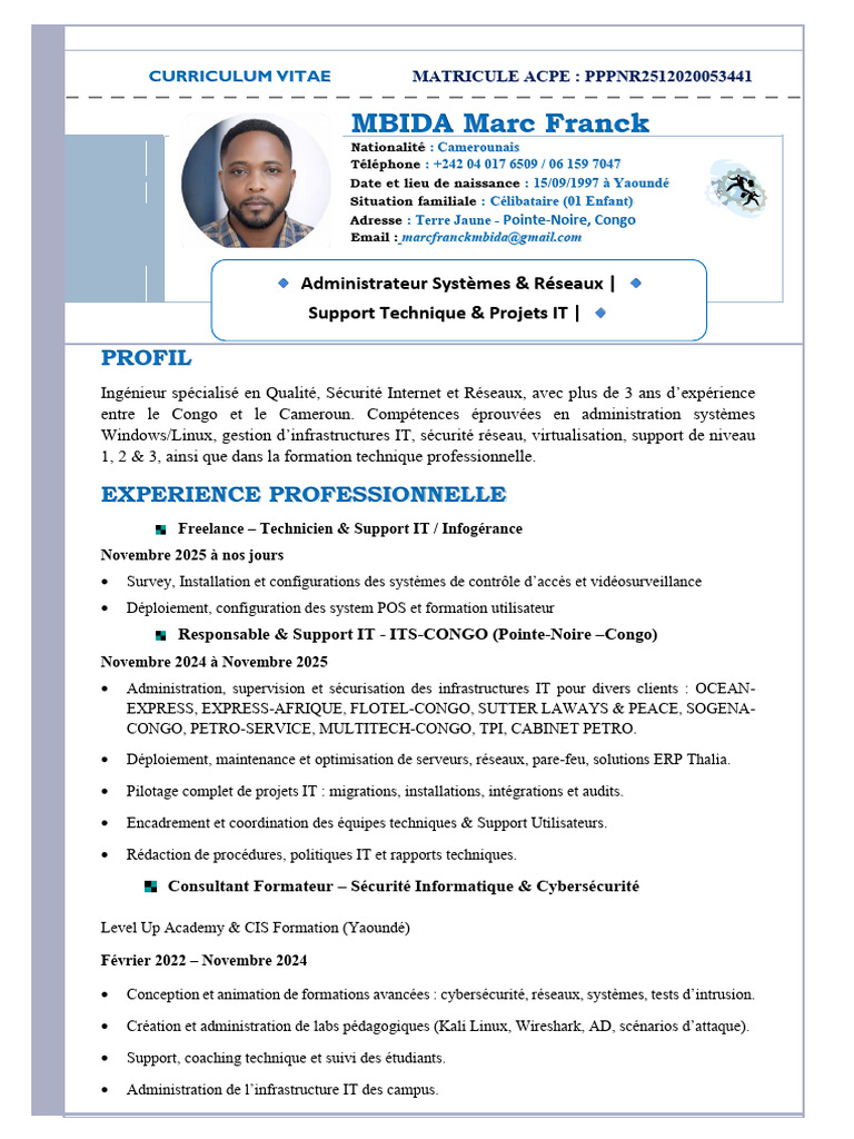 Ing MBIDA Marc Franck CV Congo | PDF | Informatique | Informatique