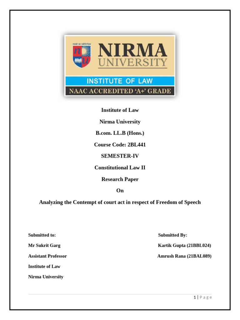 Constitutional Law Research Paper | PDF | Contempt Of Court | Public Law