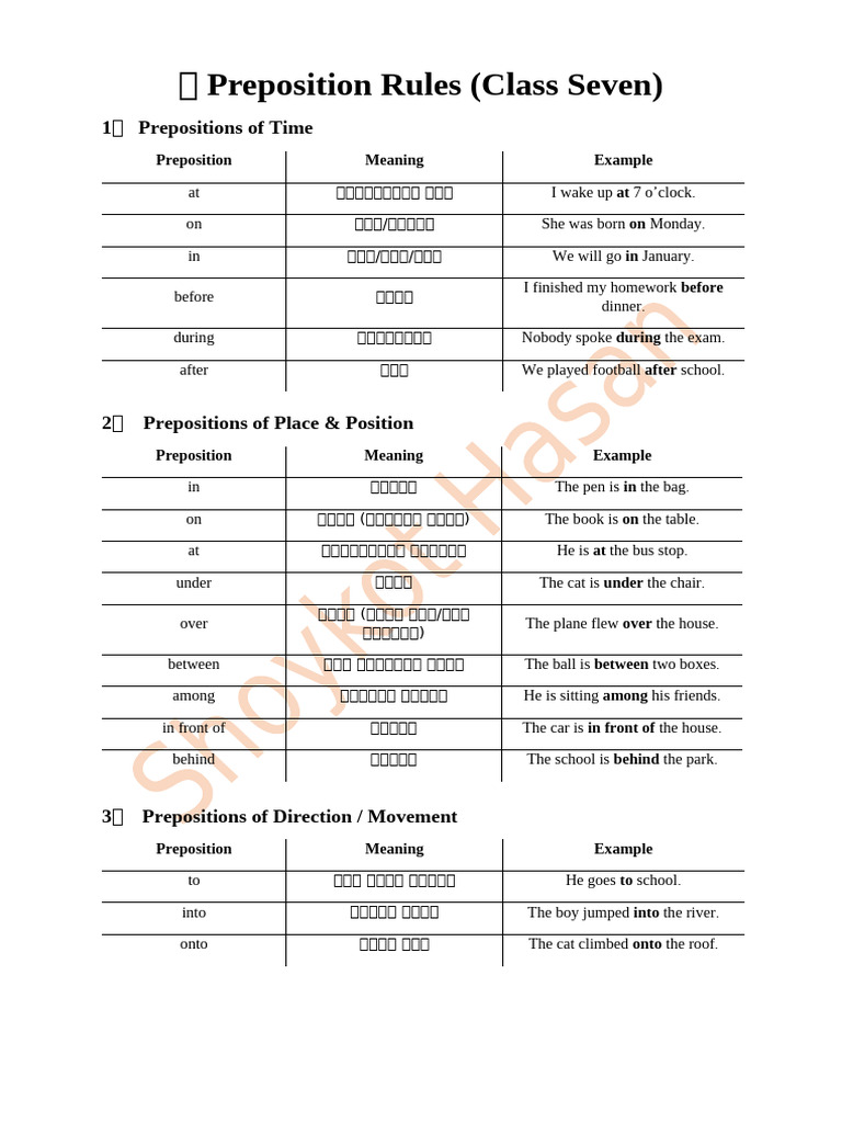 Preposition Rules | PDF | Linguistics | Languages