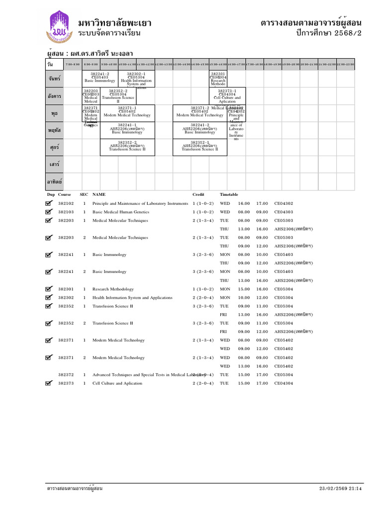 Dup Course SEC Name Credit Timetable | PDF