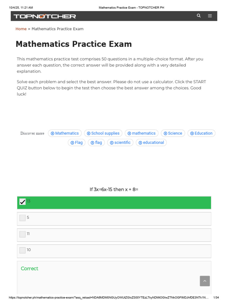 Mathematics Practice Exam - TOPNOTCHER PH 1 | PDF | Circle | Elementary ...