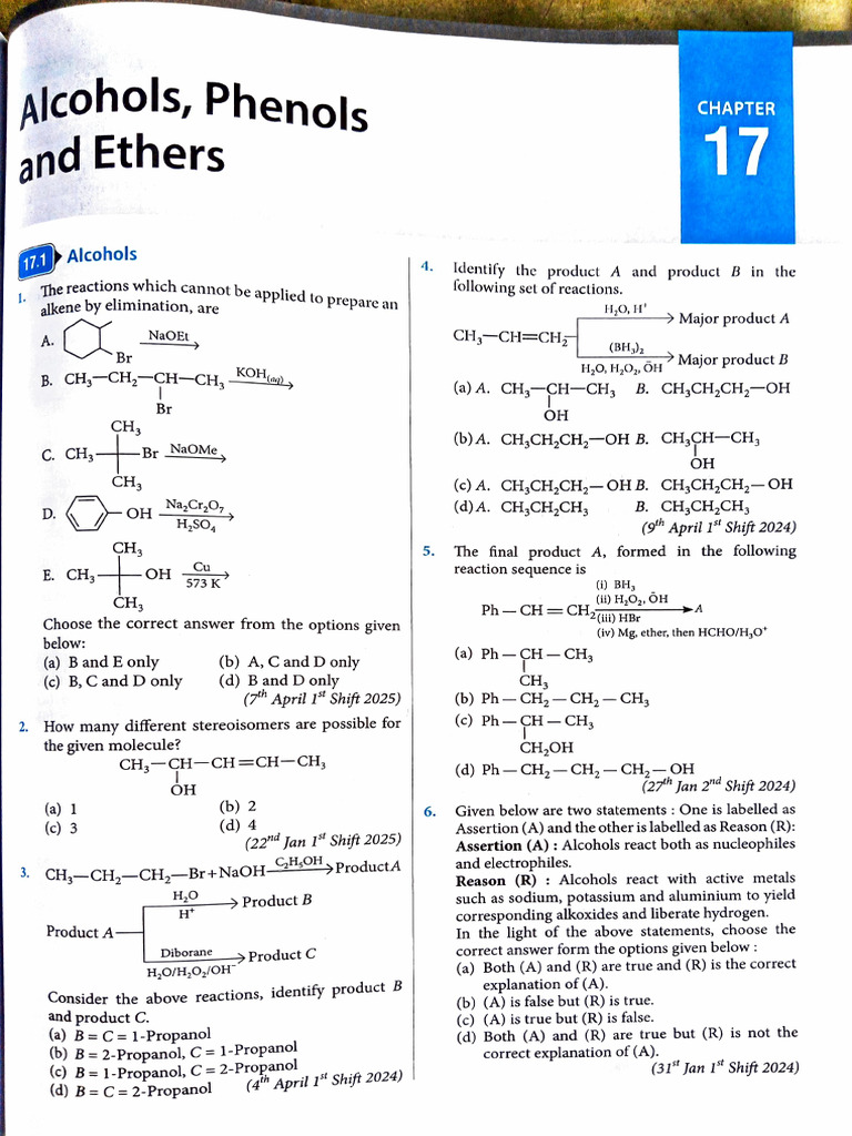 Alcohol Phenol Ether PYQ | PDF | Magnesium | Ether