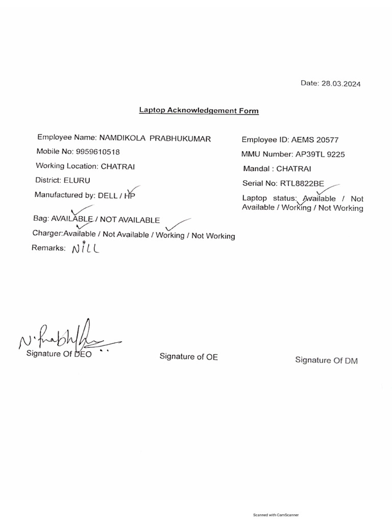 Chatrai Laptop Acknowledgement Form | PDF
