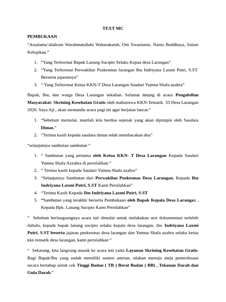 Text MC & Doa | PDF