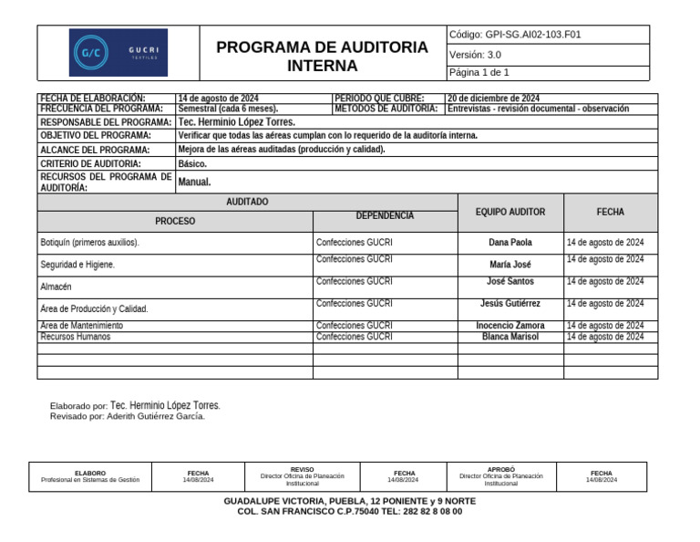 f01 Programa de Auditoria | PDF | Auditoría | Business
