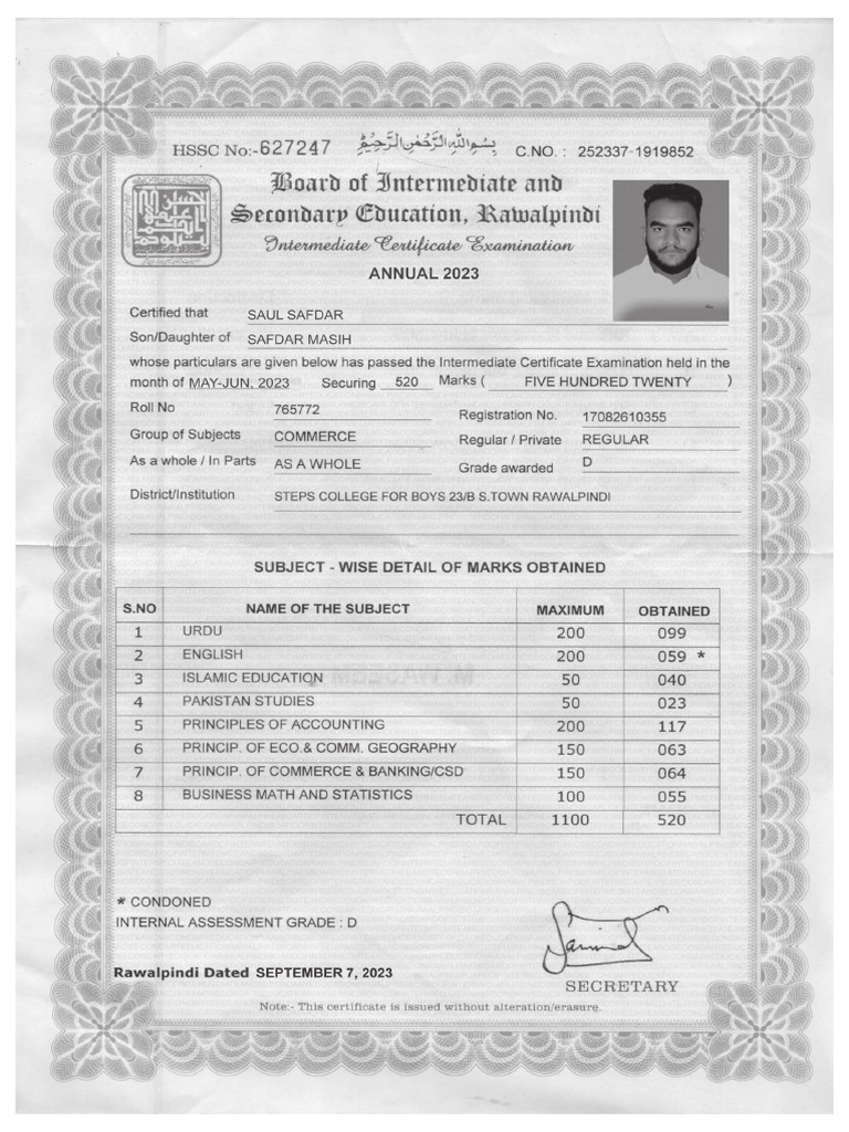 Marksheet Rawalpindi | PDF