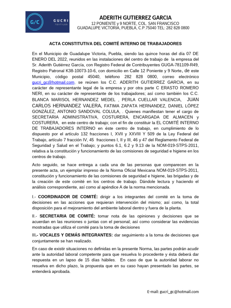 Acta Constitutiva de La Comision de Seguridad e Higiene | PDF | Gobierno