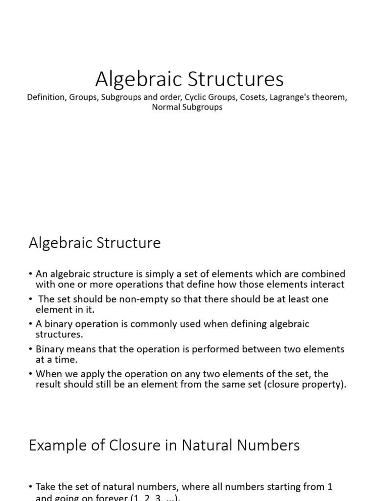 Unit3 AlgebraicStrcutures | PDF | Group (Mathematics) | Multiplication