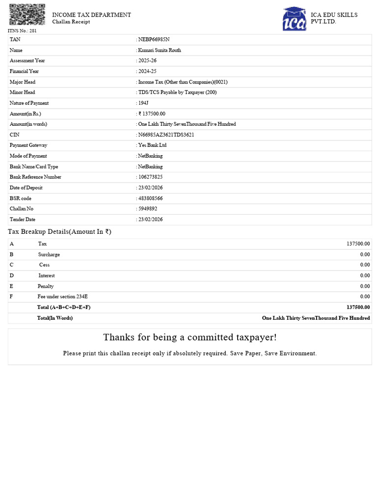 TDS Payment Challan | PDF | Public Finance | Money