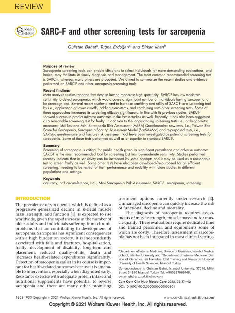 2022 - SARC-F and Other Screening Tests For Sarcopenia | PDF ...