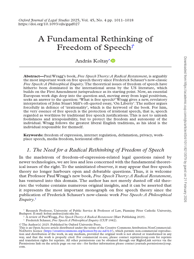 A Fundamental Rethinking of Freedom of Speech | PDF | Freedom Of Speech ...