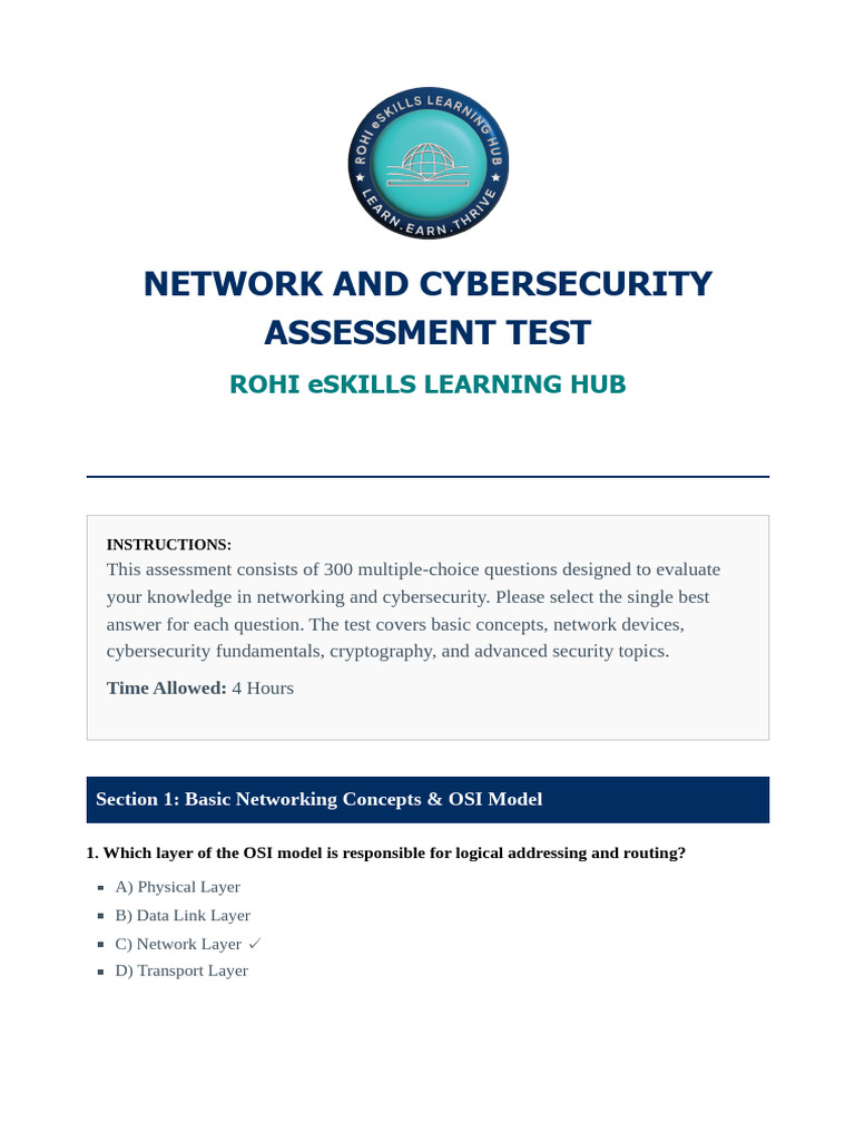 Comprehensive Field Network and Cybersecurity MCQ Bank | PDF | Internet ...