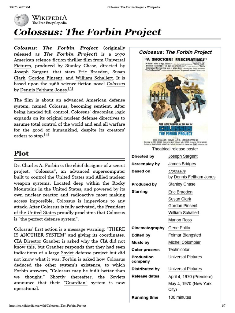 Colossus - The Forbin Project - Wikipedia | PDF
