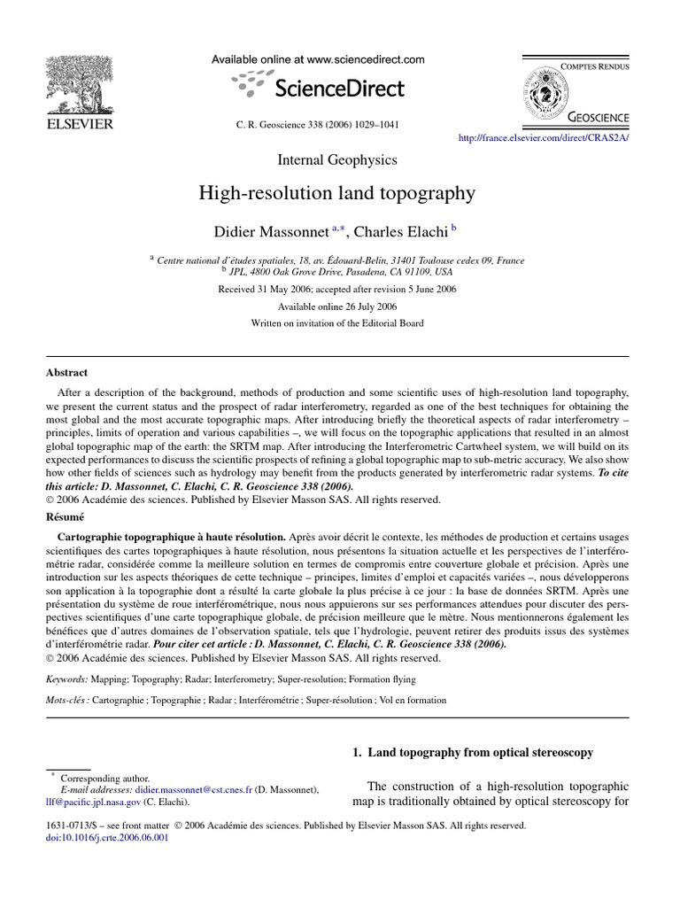 High Resolution Land Topography 2006 Comptes Rendus Geoscience | PDF ...