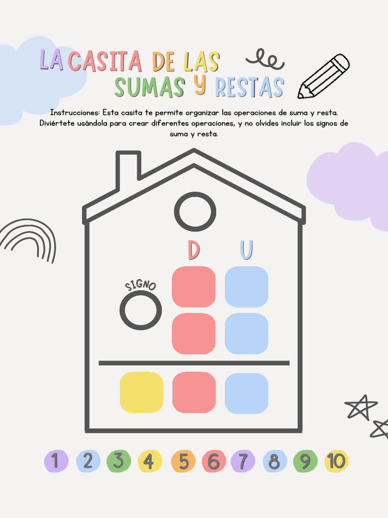 Hoja de Trabajo Sumas y Restas Lúdica Ordenada Colorida Arcoíris | PDF